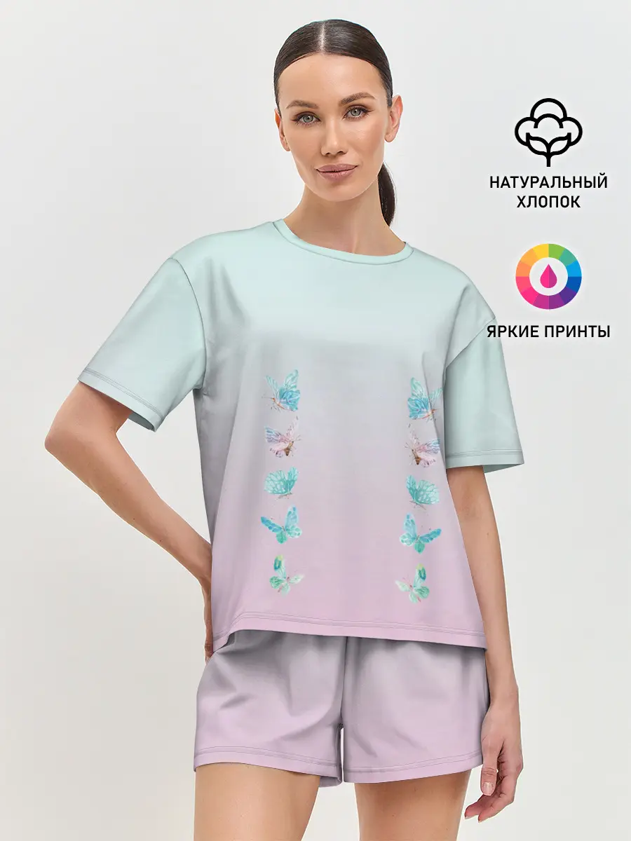 Женская пижама с шортами / акварельные бабочки