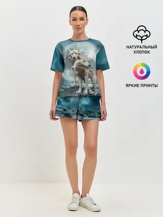 Женская пижама с шортами / Волки, пара