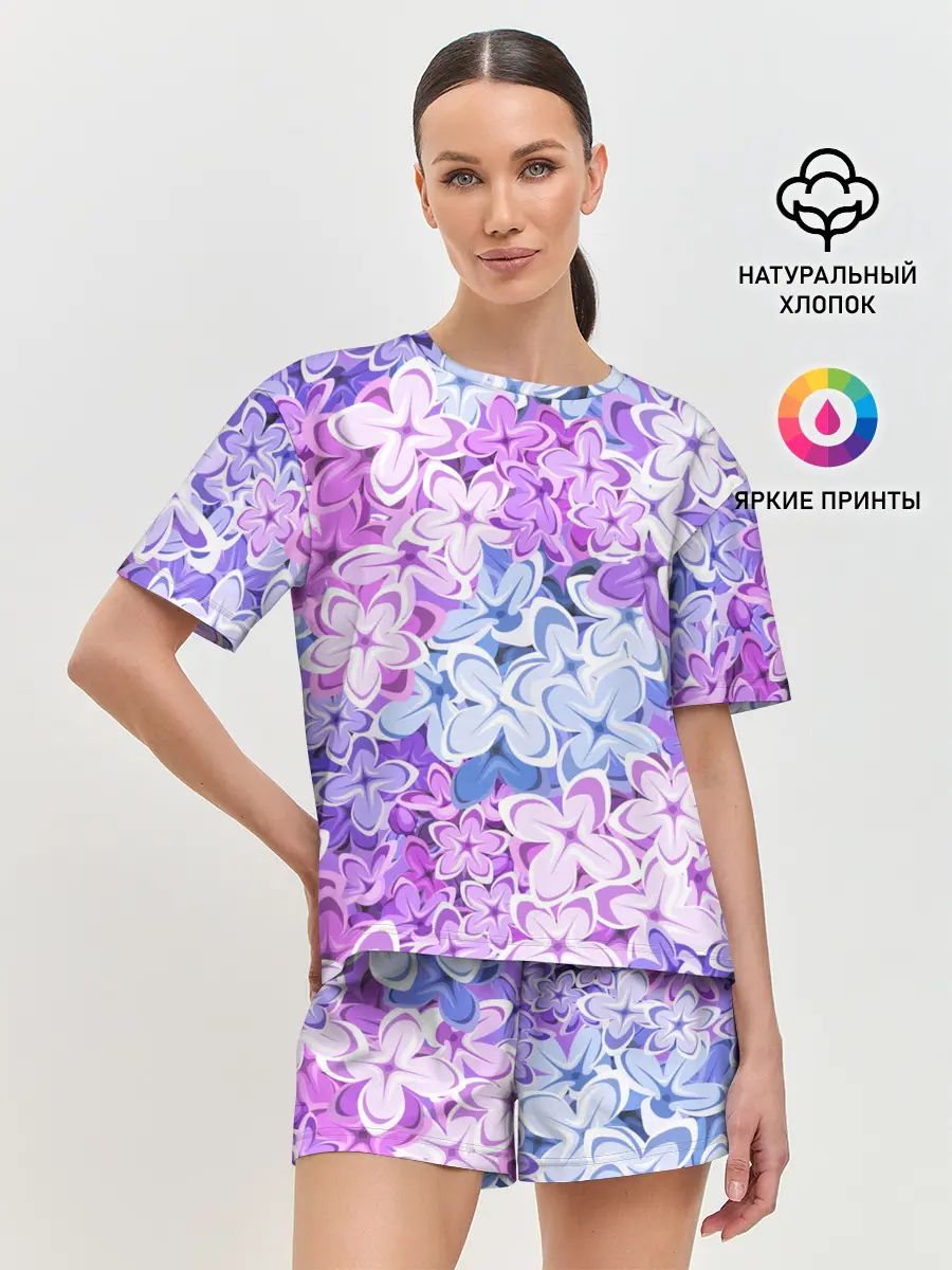 Женская пижама с шортами / СИРЕНЬ | ЦВЕТЫ | LILAC