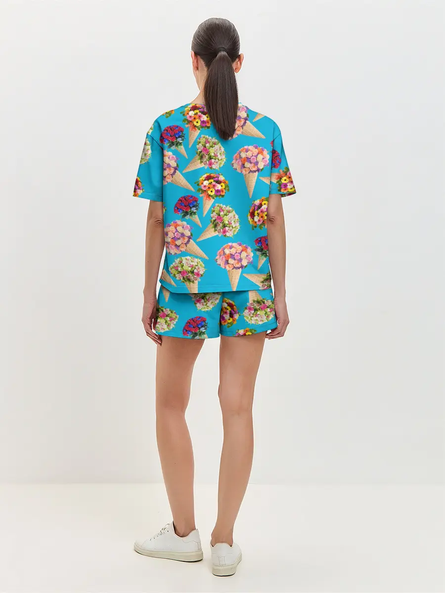 Женская пижама с шортами / Рожок цветов