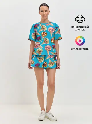 Женская пижама с шортами / Рожок цветов