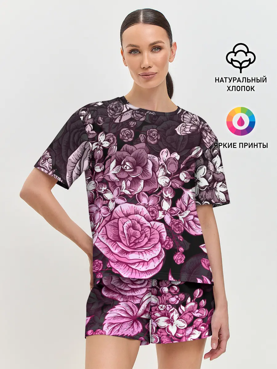 Женская пижама с шортами / РОЗЫ | ROSES | БАБОЧКИ