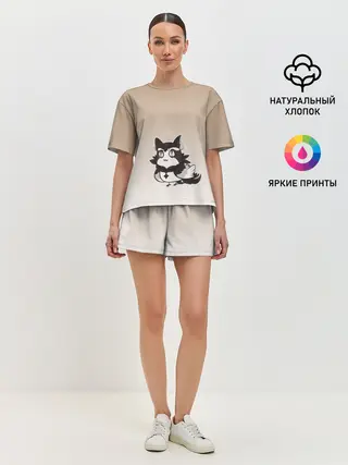 Женская пижама с шортами / сова котик аниме