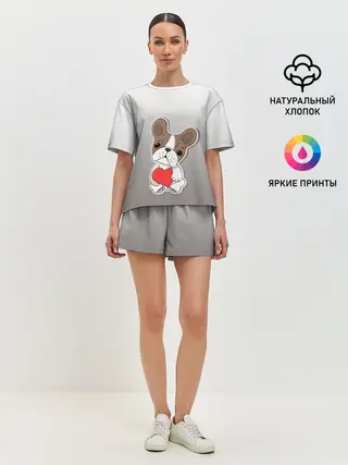 Женская пижама с шортами / французский бульдог сердечко