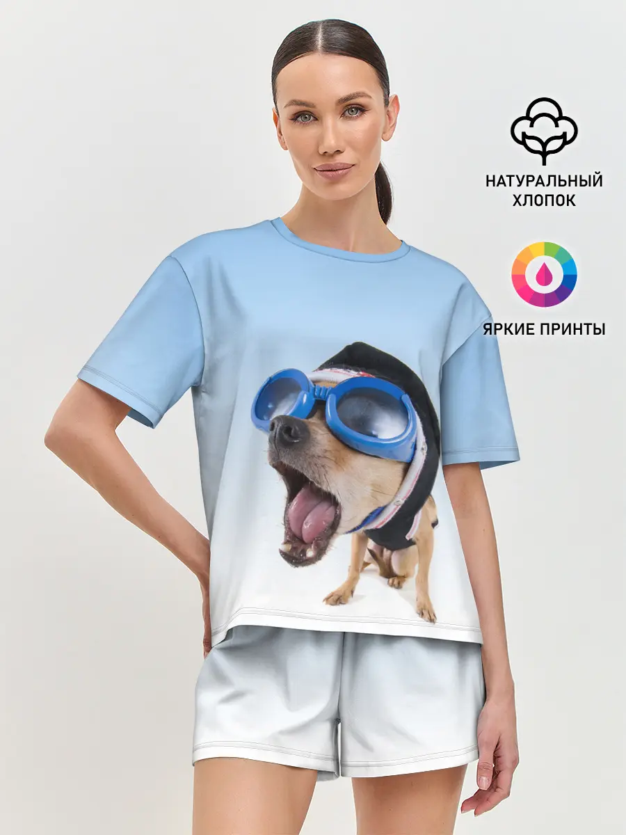 Женская пижама с шортами / собака в очках