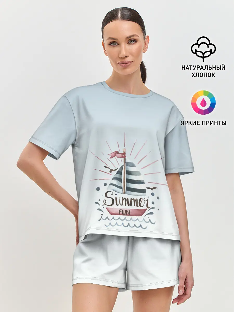 Женская пижама с шортами / кораблик лето