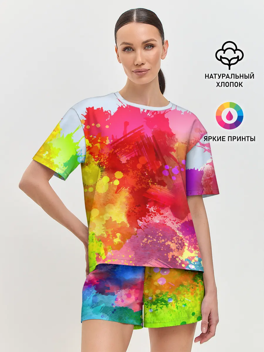 Женская пижама с шортами / брызги краски