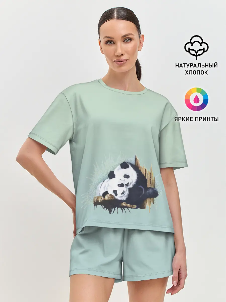 Женская пижама с шортами / акварельные панды