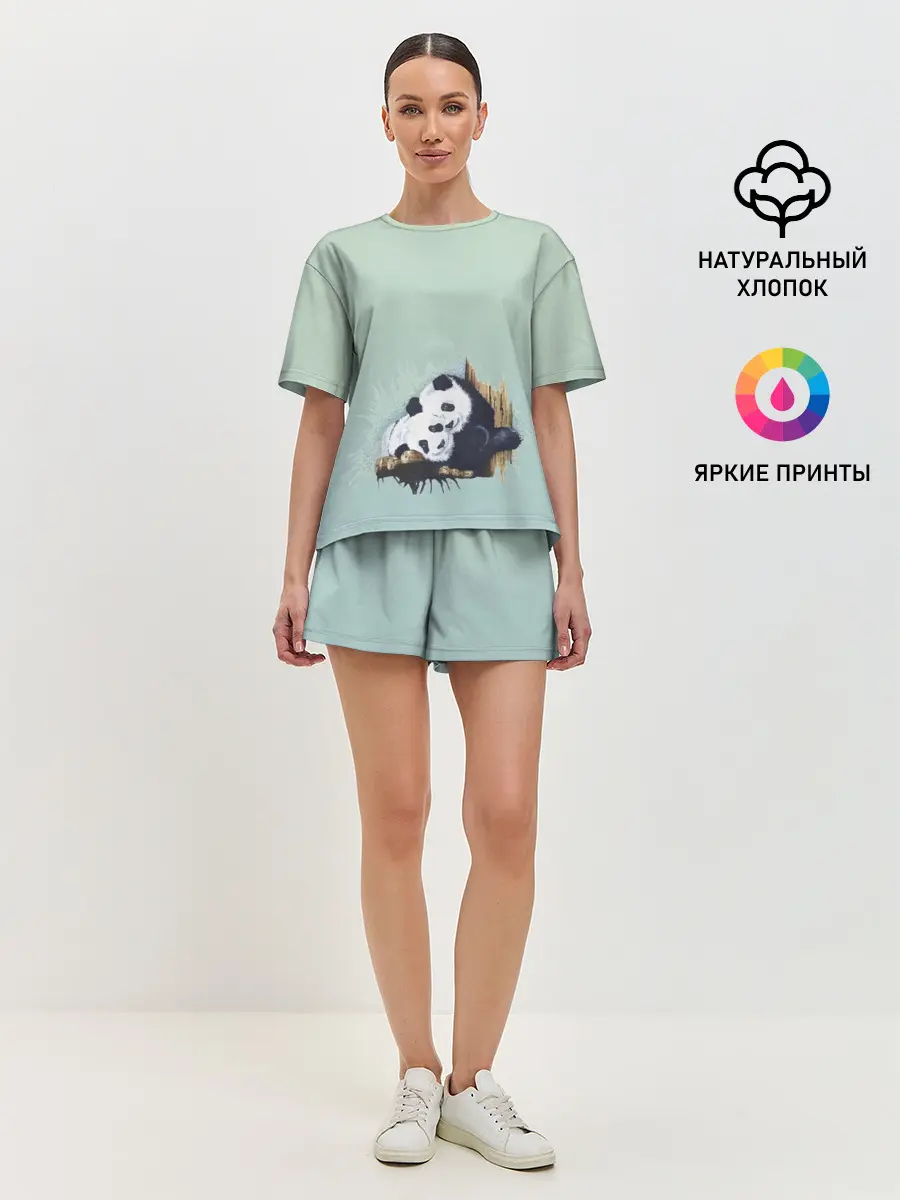 Женская пижама с шортами / акварельные панды