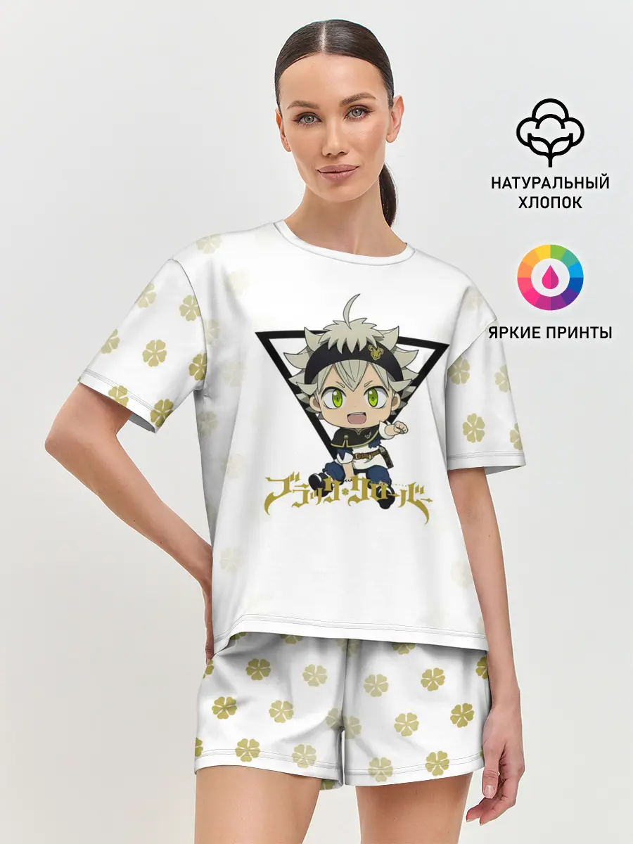 Женская пижама с шортами / Маленький Аста Черный Клевер