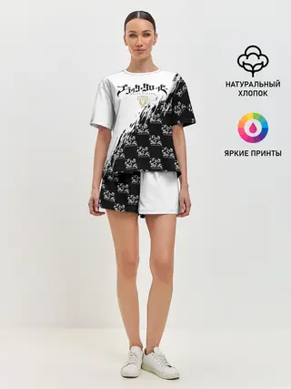 Женская пижама с шортами / Чёрный клевер черно-белый разрыв
