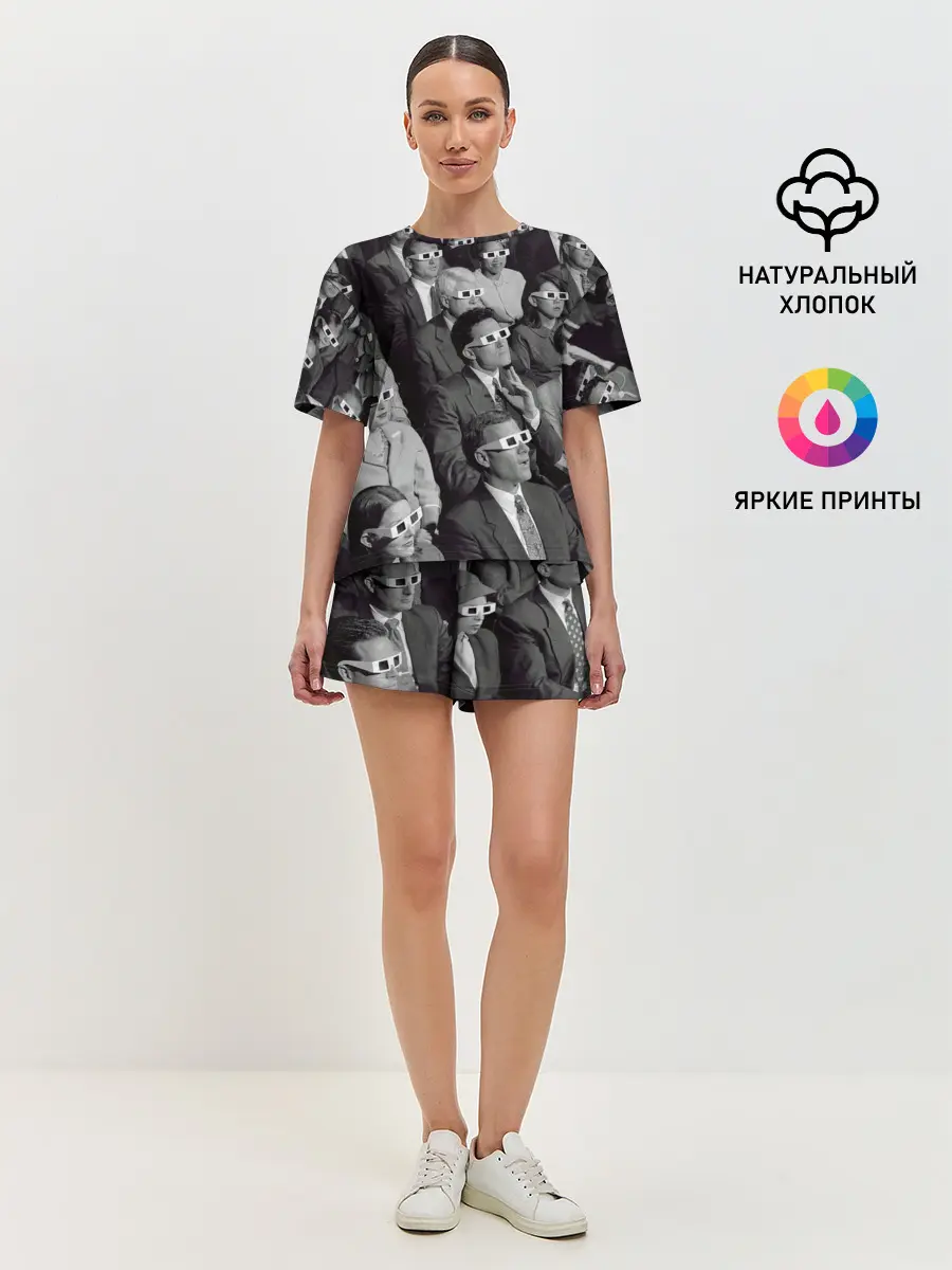 Женская пижама с шортами / Люди смотрят фильм в 3d очках