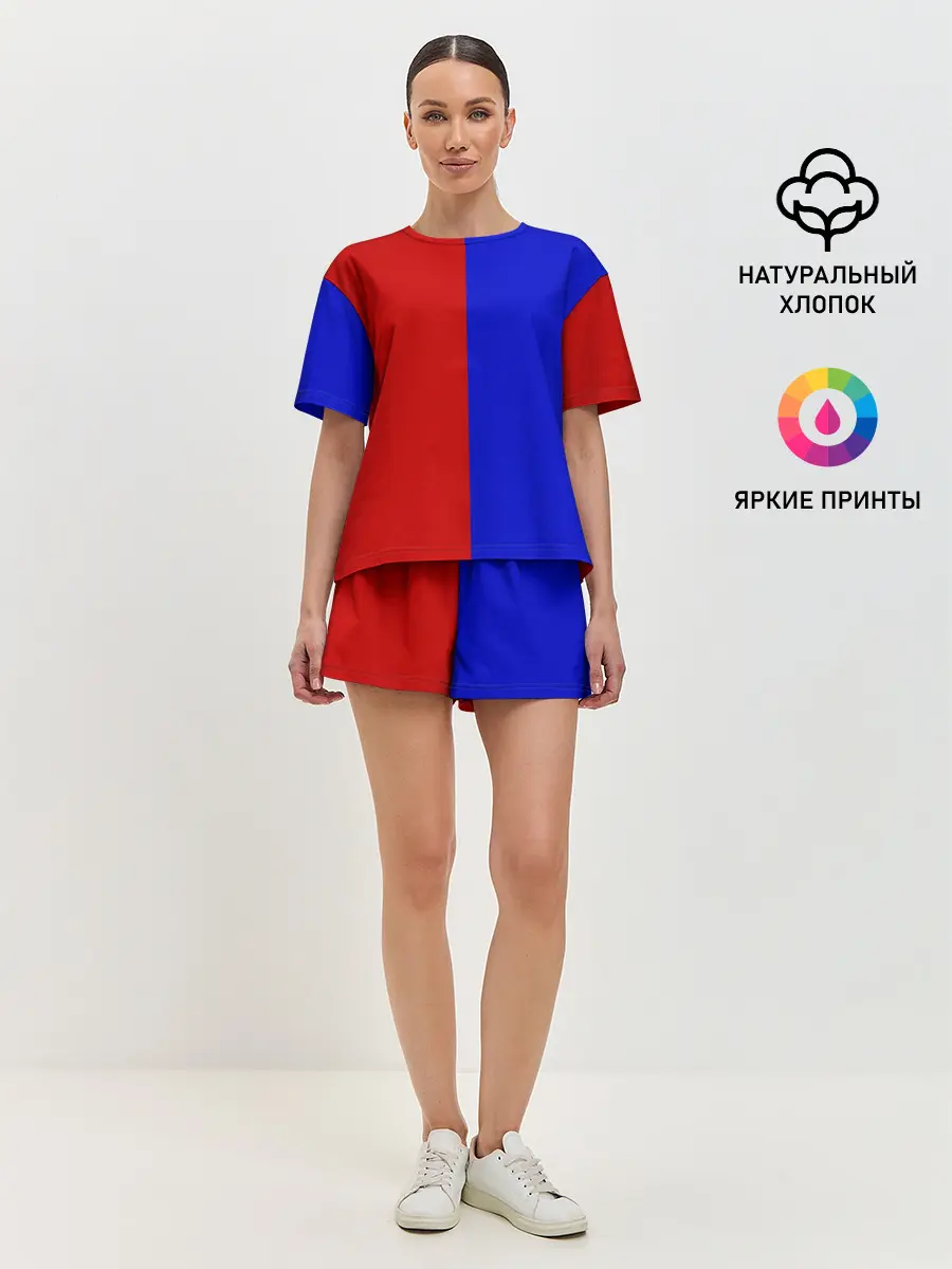 Женская пижама с шортами / Красно-синий