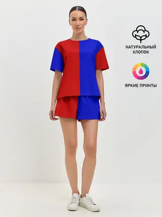 Женская пижама с шортами / Красно-синий