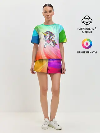 Женская пижама с шортами / Танцующий единорог | Unicorn DAB