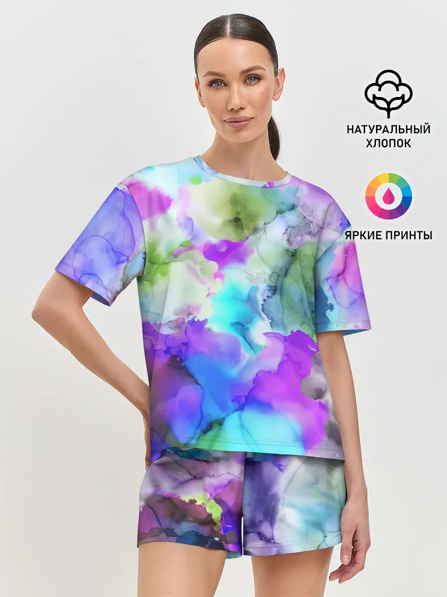 Женская пижама с шортами / Акварельная краска