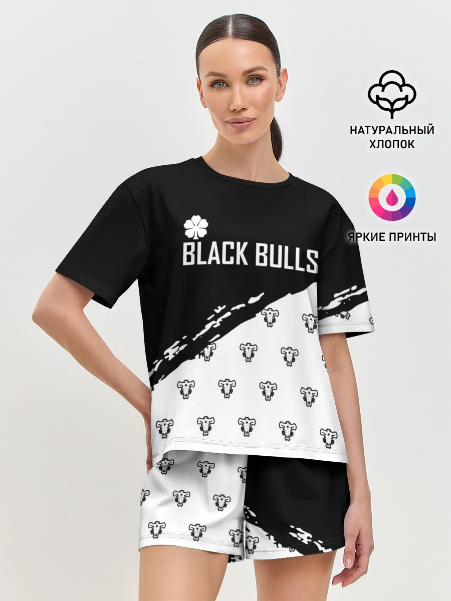Женская пижама с шортами / Черные быки | Чёрный клевер