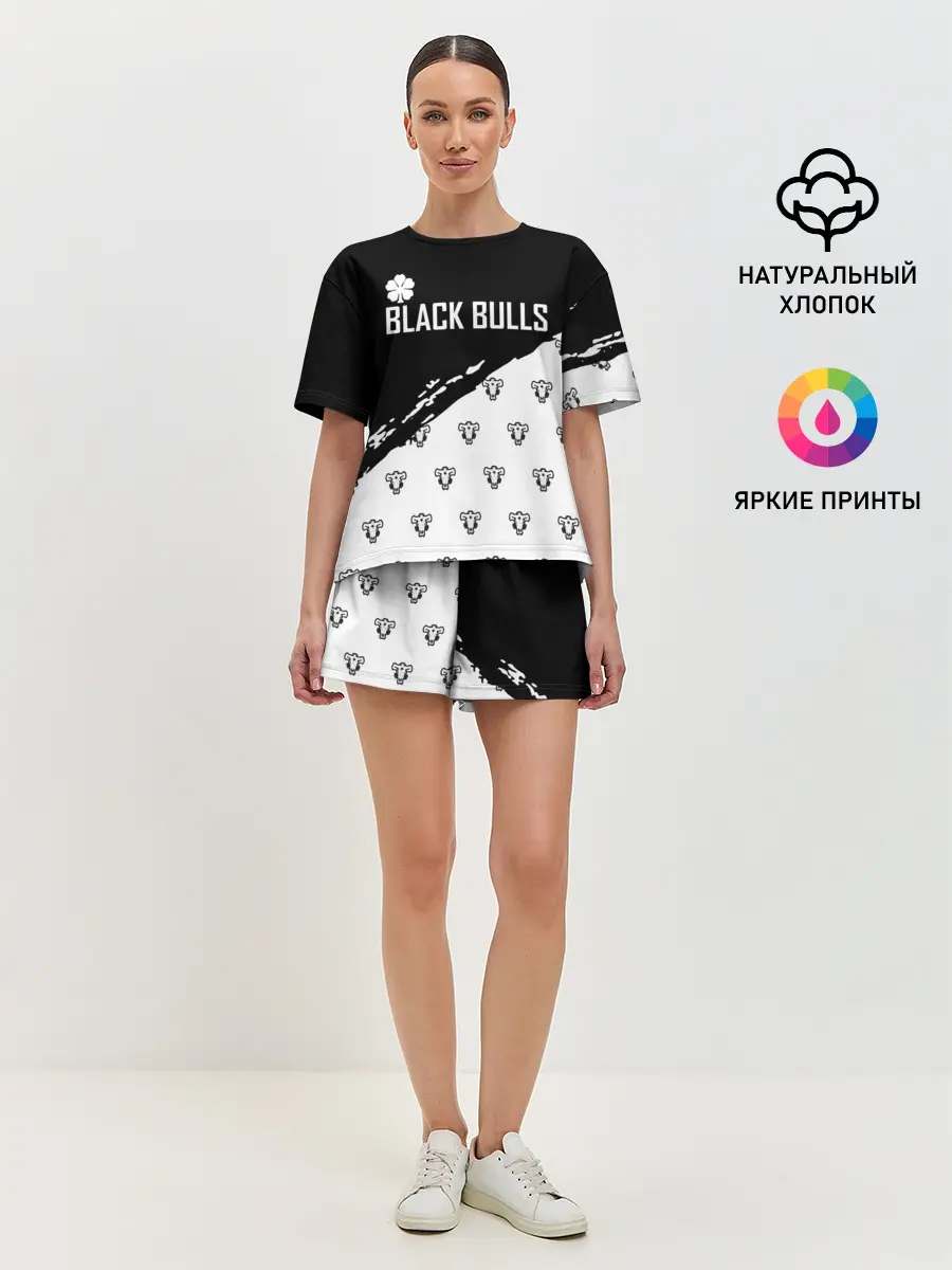 Женская пижама с шортами / Черные быки | Чёрный клевер