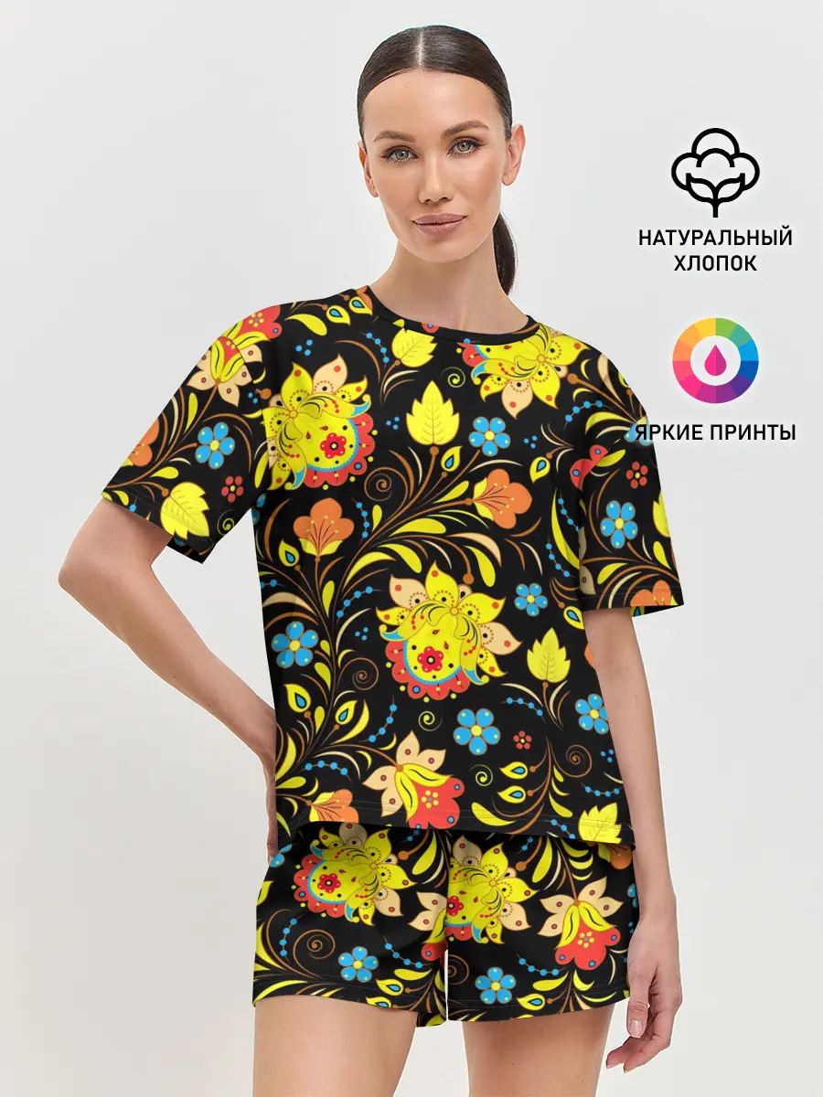 Женская пижама с шортами / РОСПИСЬ УЗОР ХОХЛОМА
