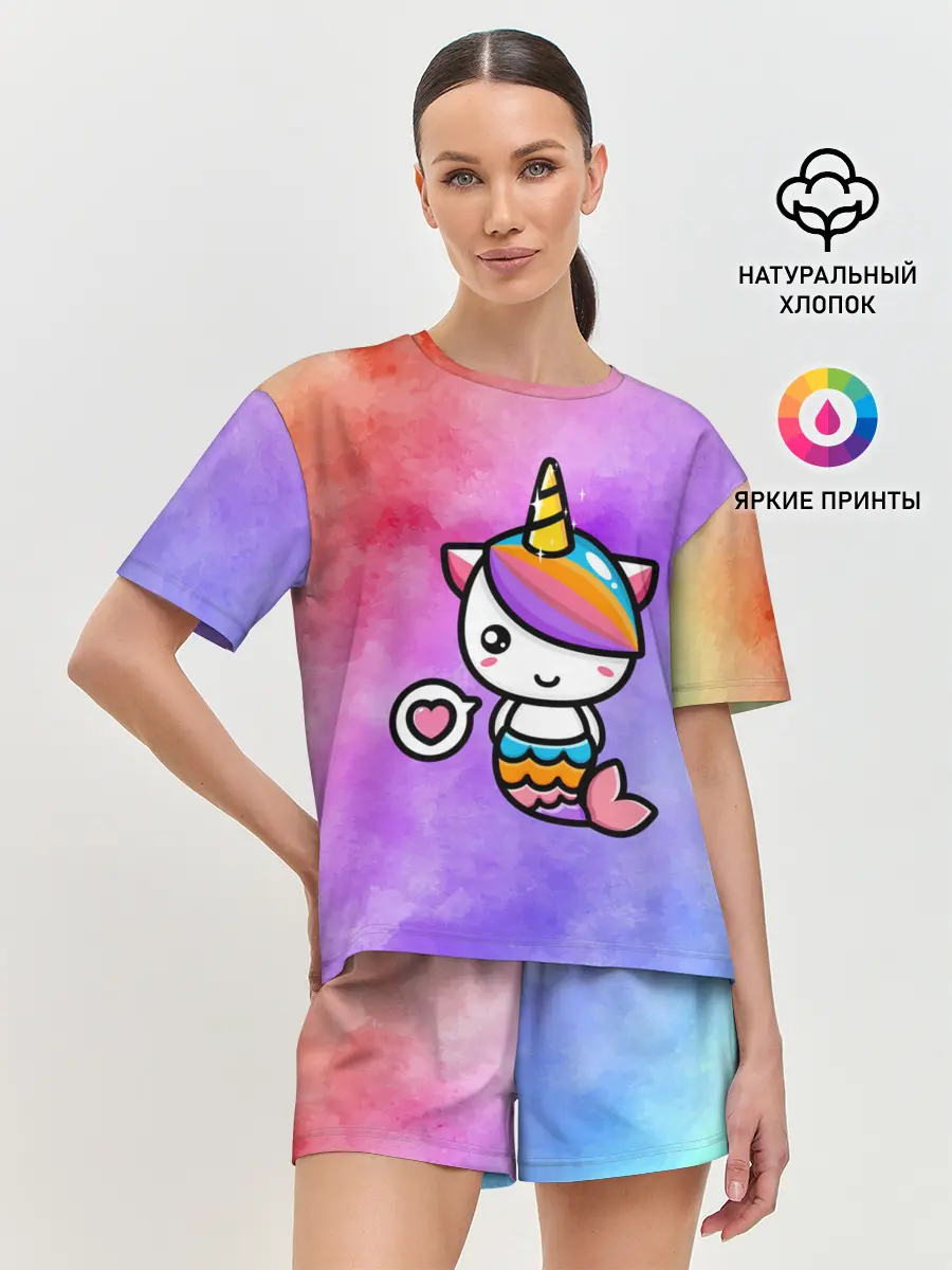 Женская пижама с шортами / Русалка | Единорог