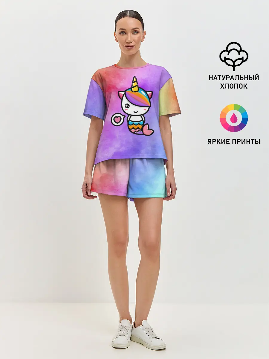 Женская пижама с шортами / Русалка | Единорог