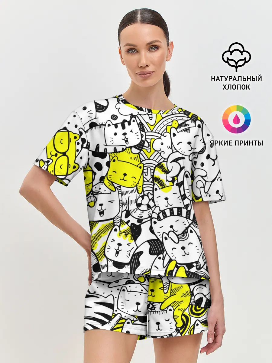 Женская пижама с шортами / Котики