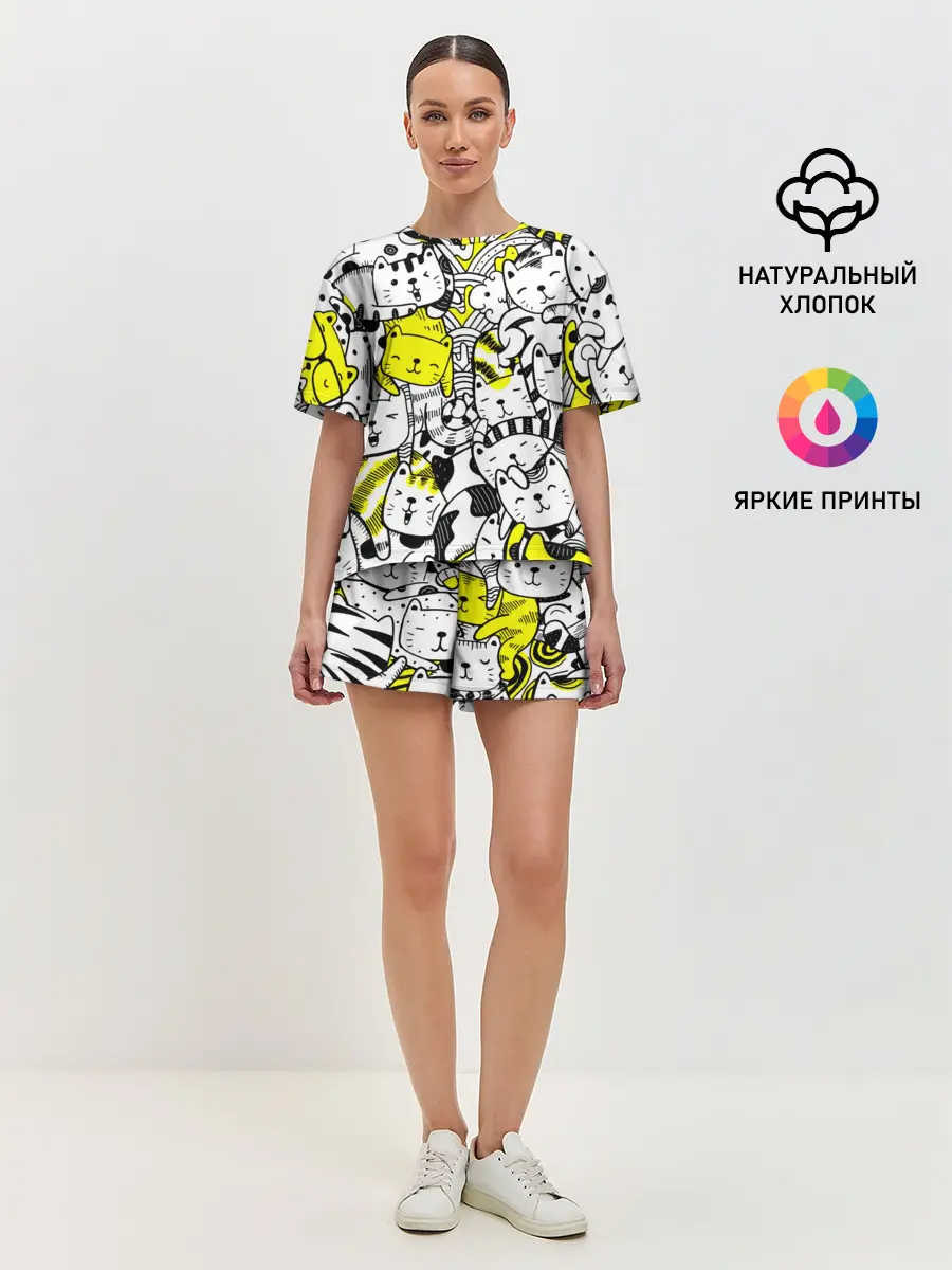 Женская пижама с шортами / Котики