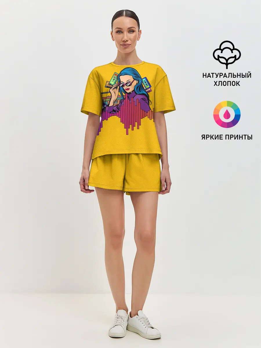 Женская пижама с шортами / Ретро. Девушка 90-х Арт.