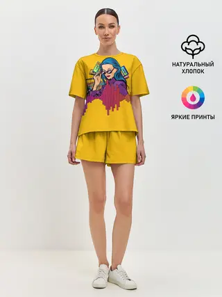 Женская пижама с шортами / Ретро. Девушка 90-х Арт.