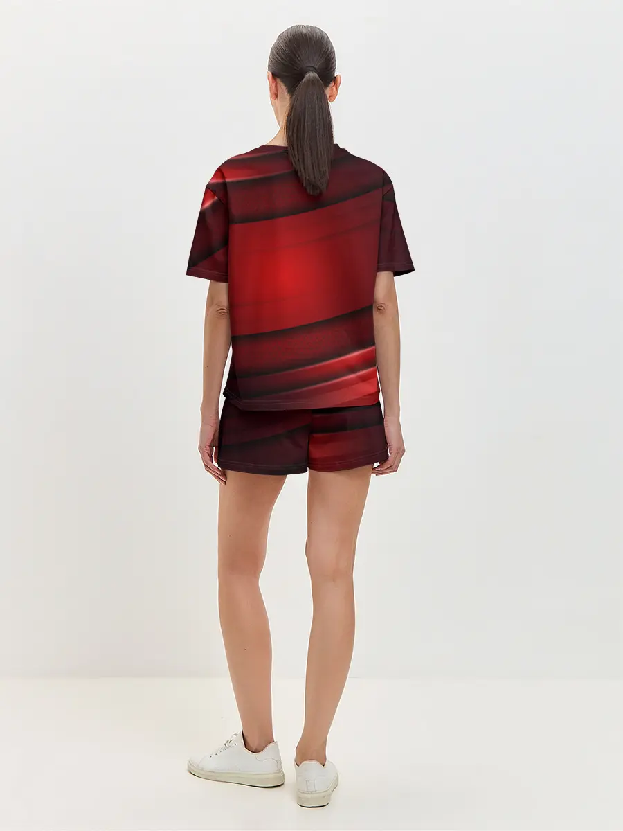 Женская пижама с шортами / 3D red Абстрактные линии