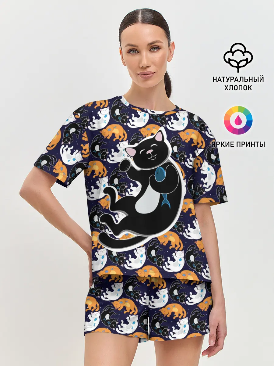 Женская пижама с шортами / Японские котики