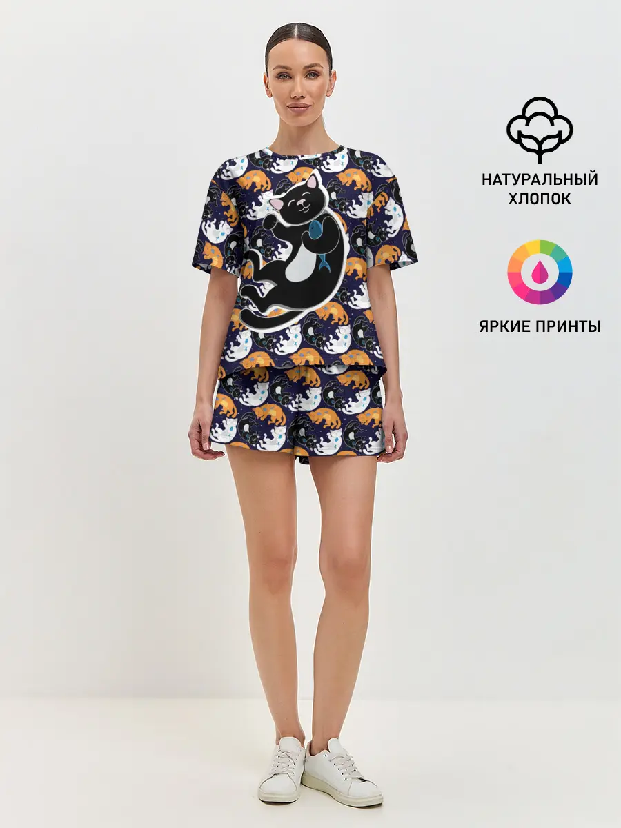Женская пижама с шортами / Японские котики