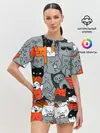 Женская пижама с шортами / Разноцветные коты