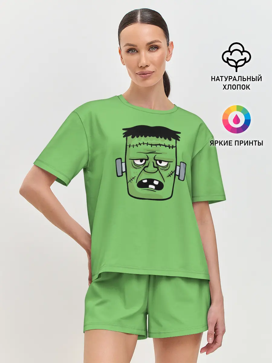 Женская пижама с шортами / Зеленый Франкенштейн