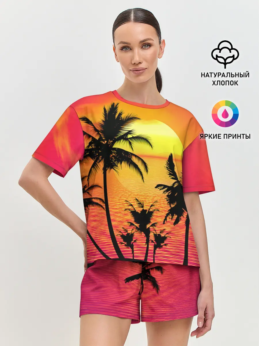 Женская пижама с шортами / Прибрежный закат