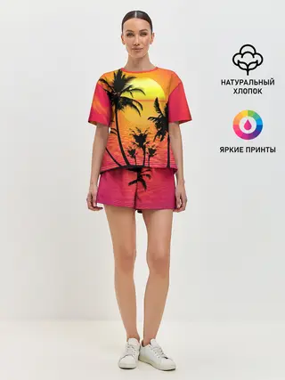 Женская пижама с шортами / Прибрежный закат