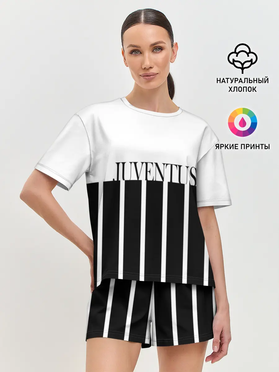 Женская пижама с шортами / Juventus | Tee Black and White