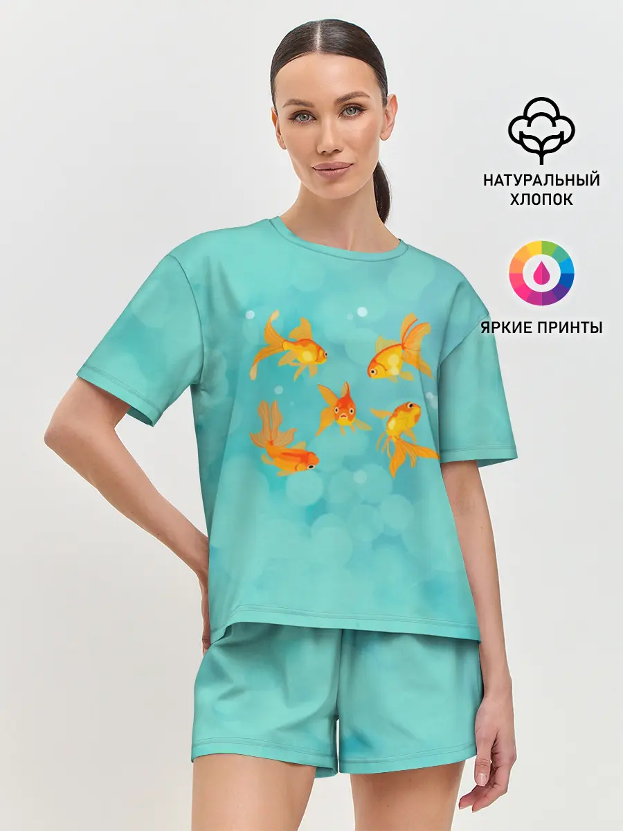 Женская пижама с шортами / Золотые рыбки