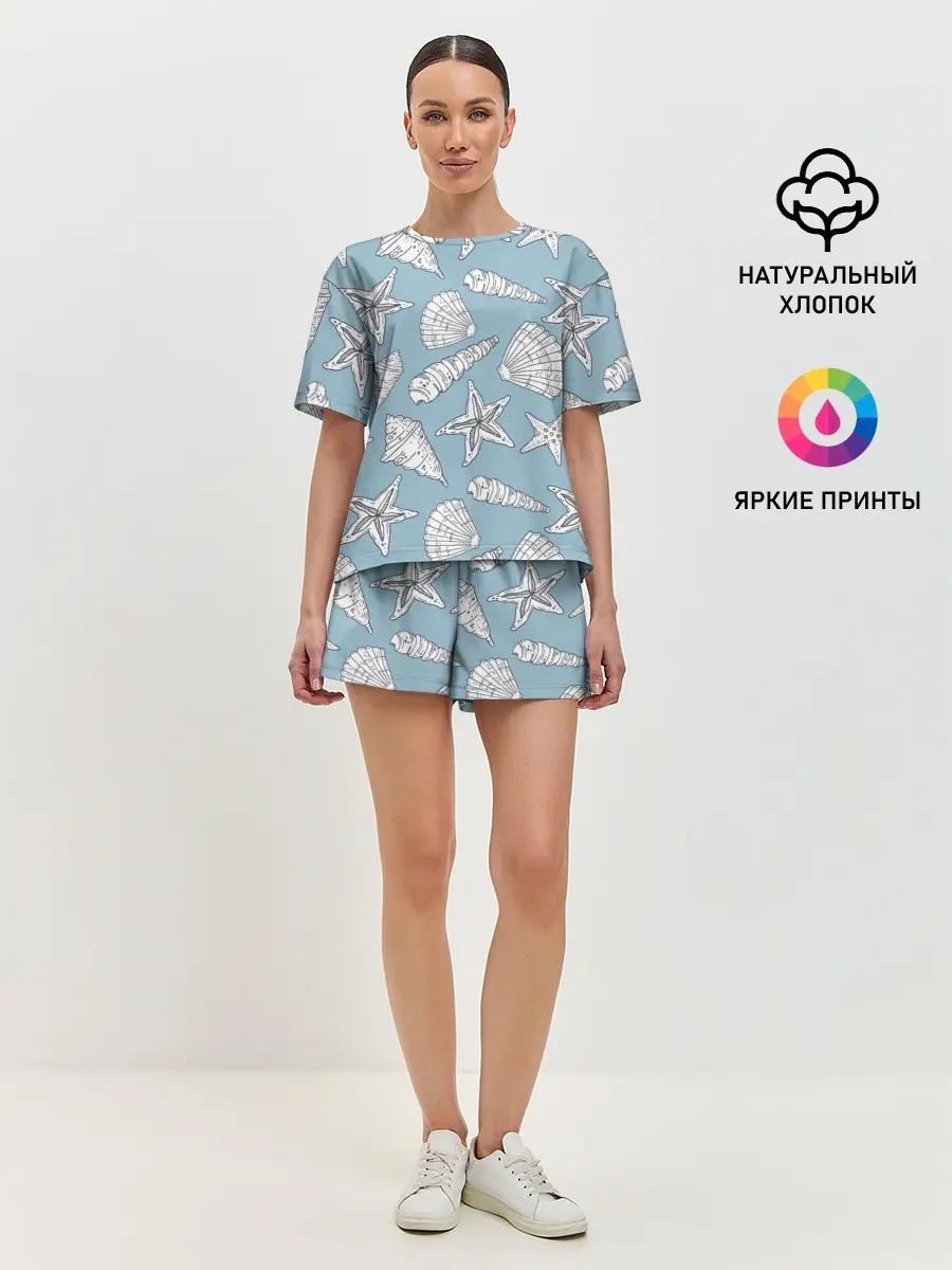 Женская пижама с шортами / Морские обитатели