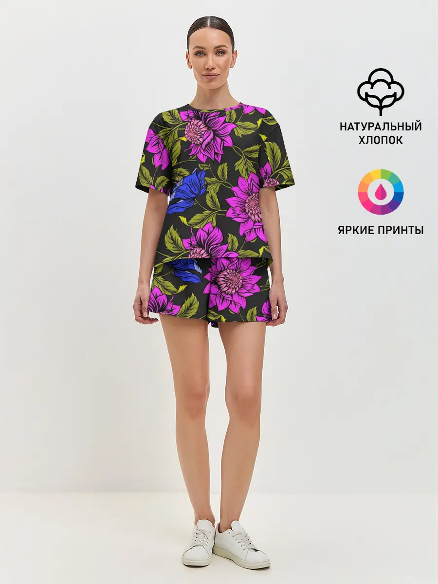 Женская пижама с шортами / Цветочный Паттерн