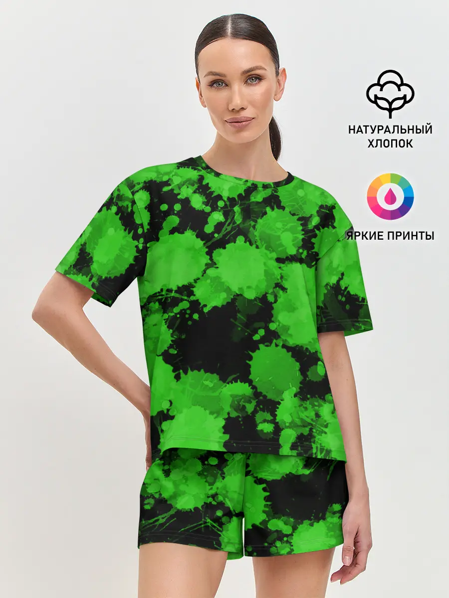 Женская пижама с шортами / Зеленые Кляксы