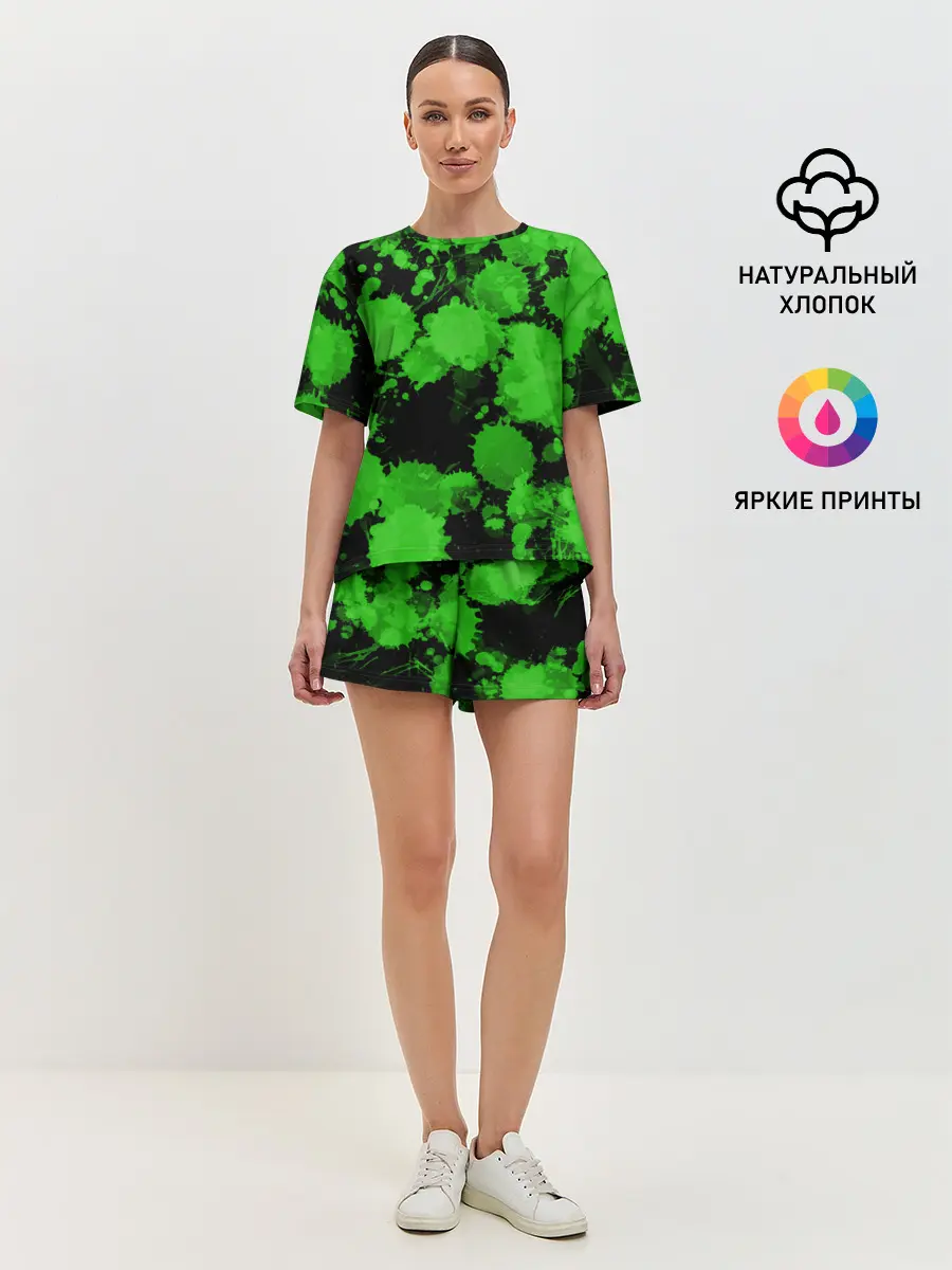Женская пижама с шортами / Зеленые Кляксы