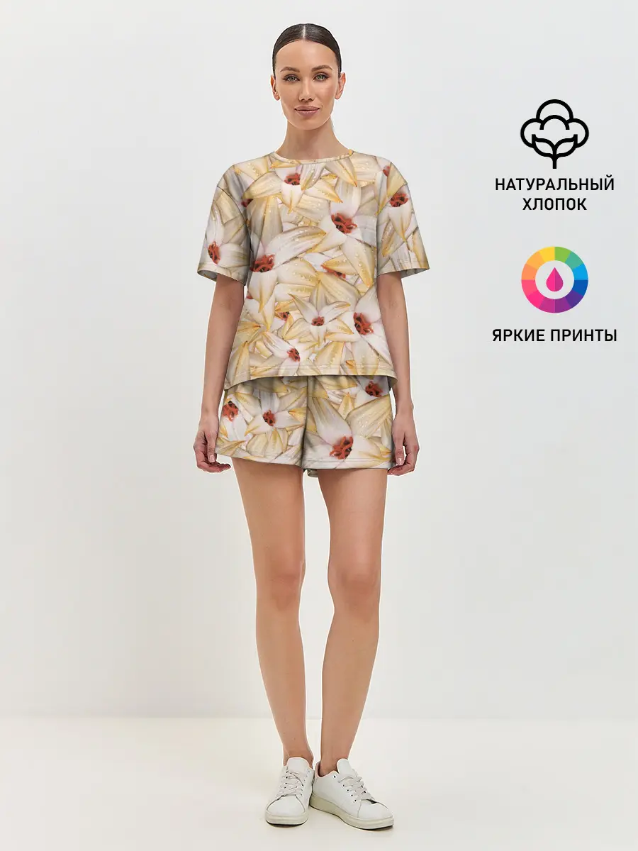 Женская пижама с шортами / Яркие Цветы