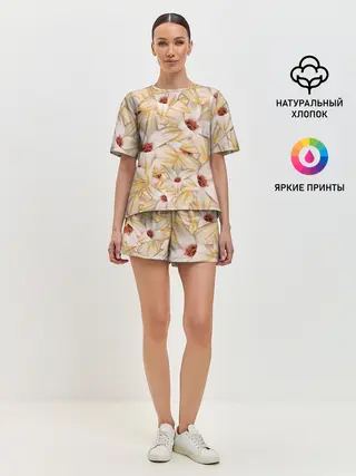 Женская пижама с шортами / Яркие Цветы