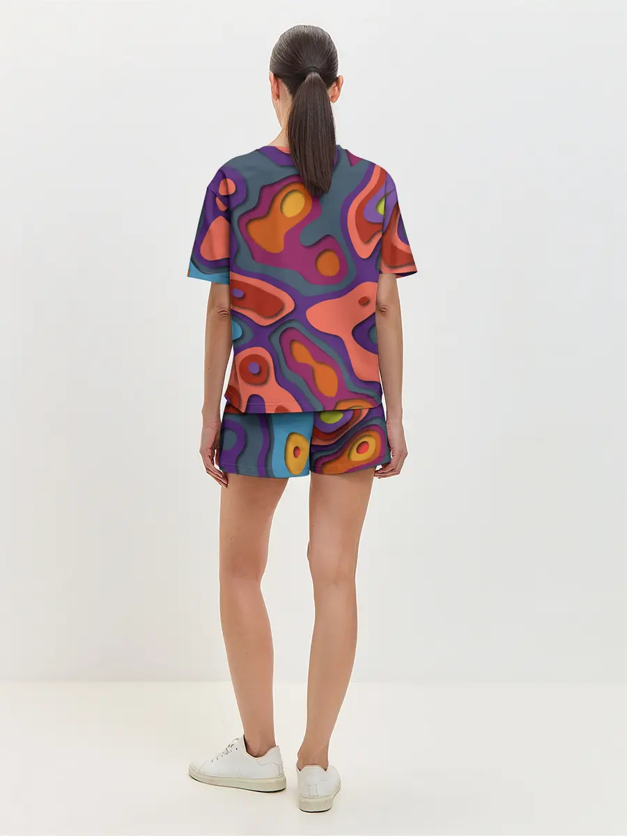 Женская пижама с шортами / РазноцВетная абстракция