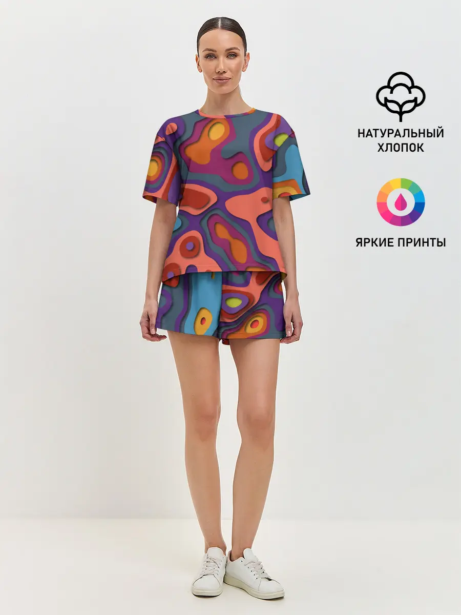 Женская пижама с шортами / РазноцВетная абстракция