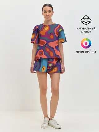 Женская пижама с шортами / РазноцВетная абстракция