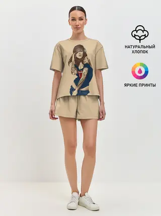 Женская пижама с шортами / ДевушКа слушает Музыку