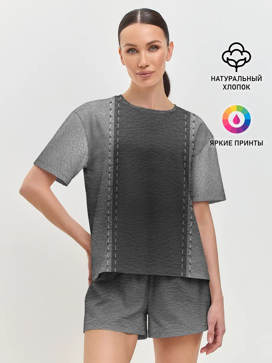 Женская пижама с шортами / Черно-Серая Кожа