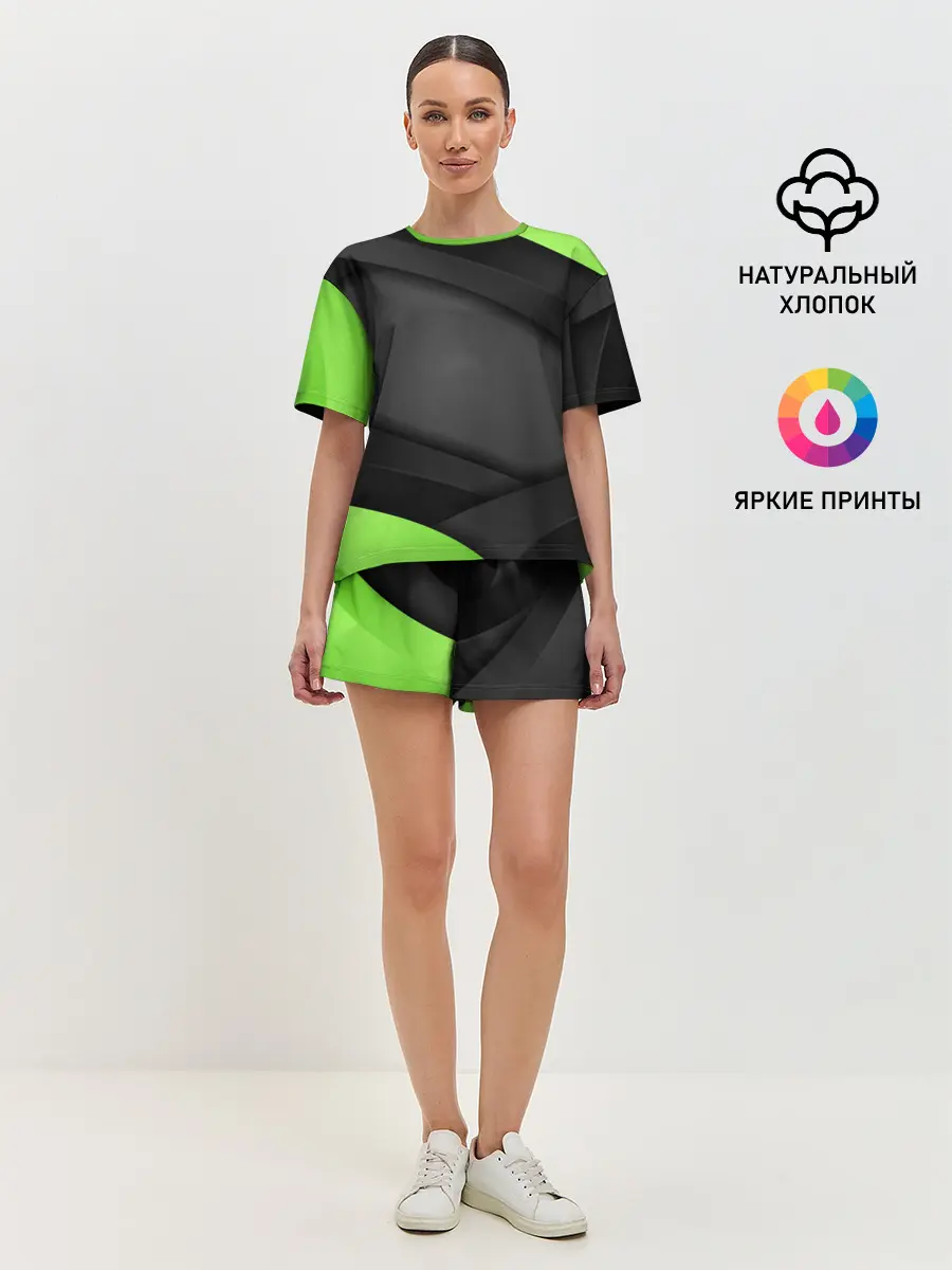 Женская пижама с шортами / Green / Black